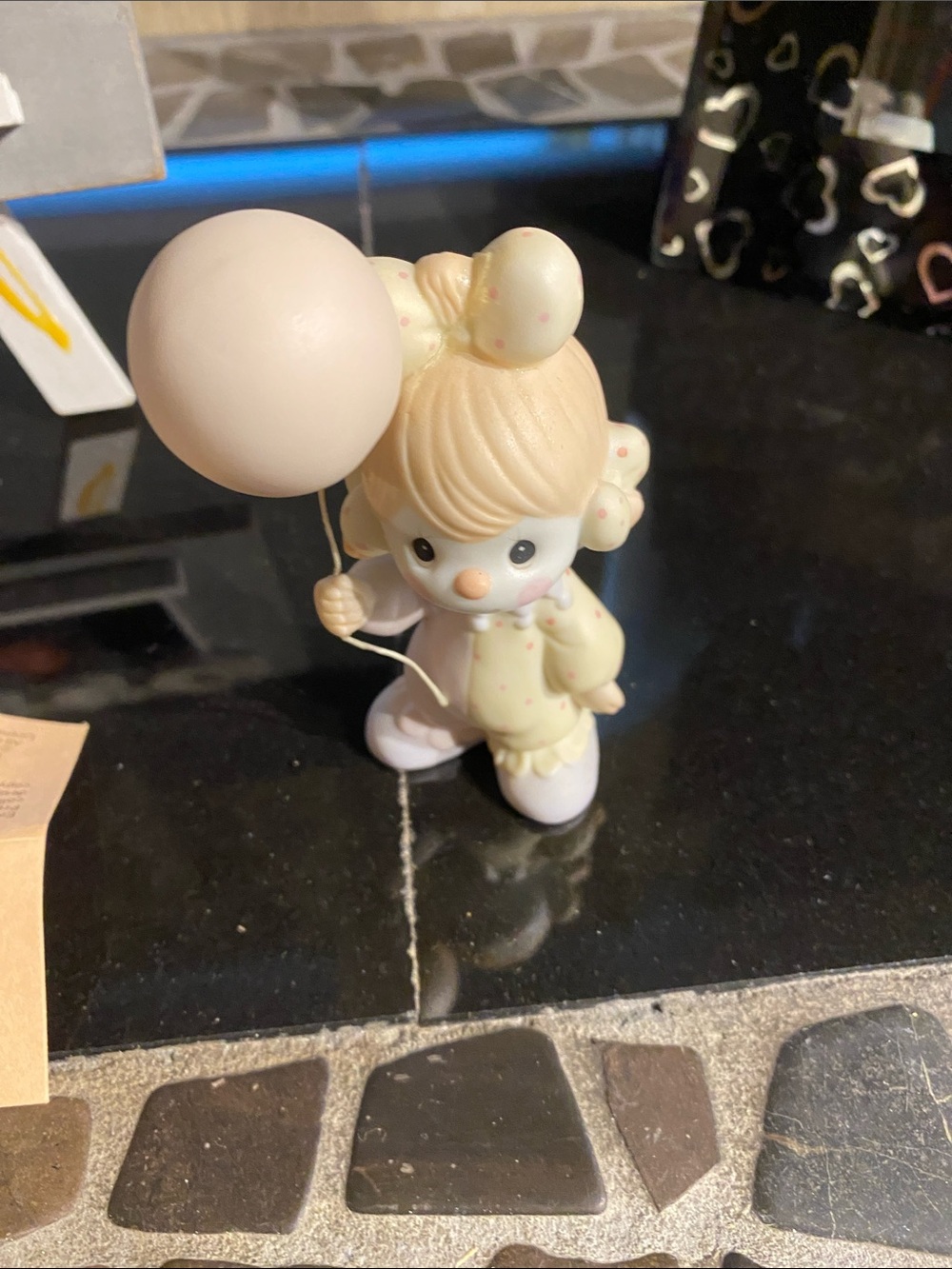 Precious Moments Cream and White Girl clown with Balloon Figurine